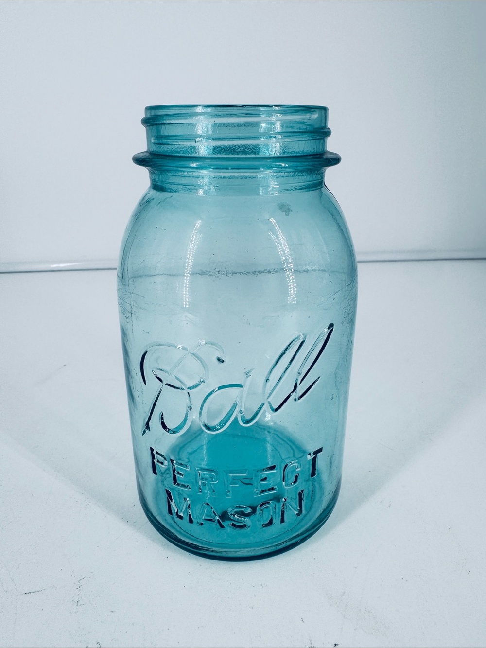 Ball Perfect Mason Quart Blue Glass Jar #1 sideways 8